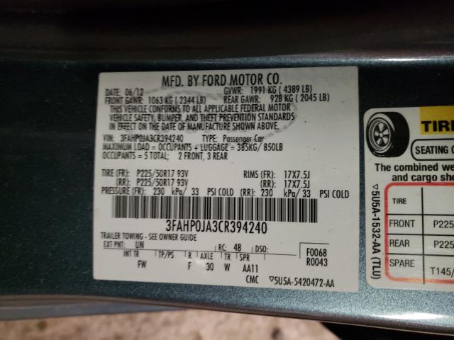 2012 FORD FUSION SEL 3FAHP0JA3CR394240