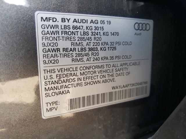 VIN WA1LAAF73KD045766 2019 Audi Q7, Premium Plus no.10