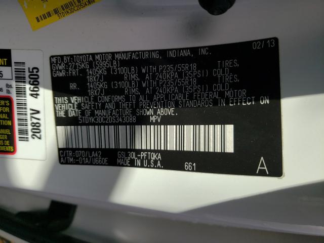 2013 TOYOTA SIENNA XLE 5TDYK3DC2DS343088