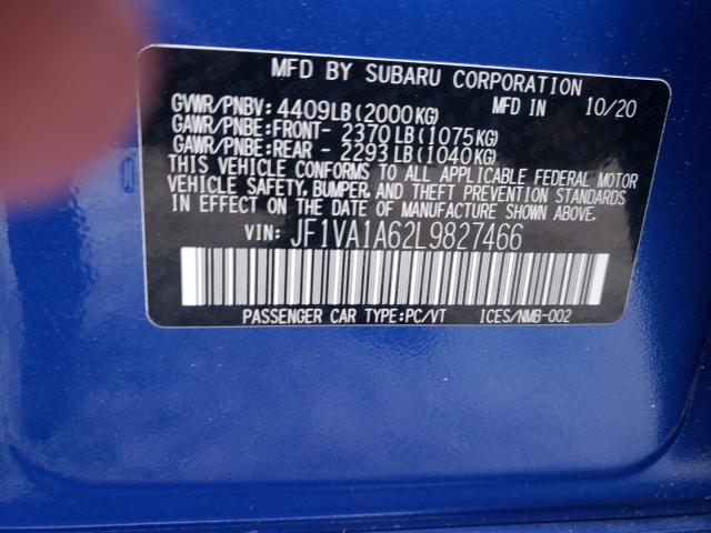 2020 SUBARU WRX JF1VA1A62L9827466