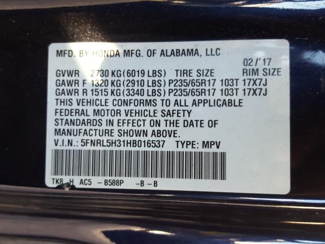 2017 HONDA ODYSSEY SE 5FNRL5H31HB016537