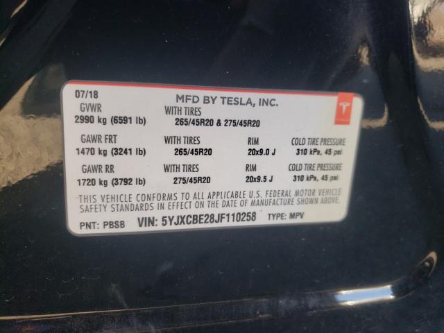 2018 TESLA MODEL X 5YJXCBE28JF110258
