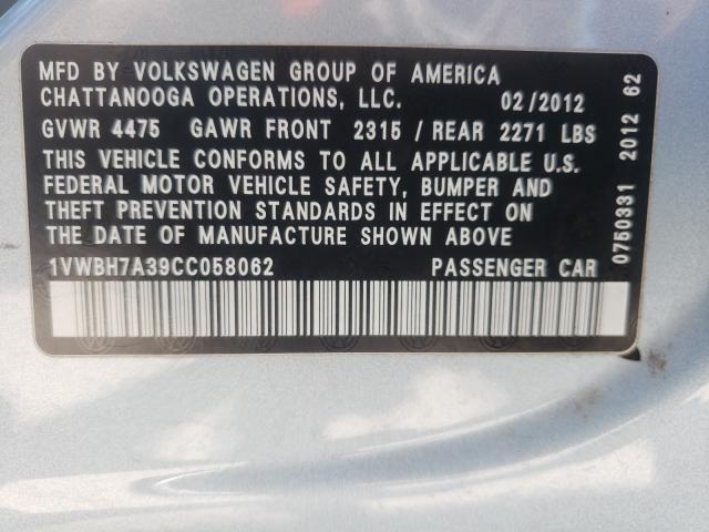 2012 VOLKSWAGEN PASSAT SE 1VWBH7A39CC058062