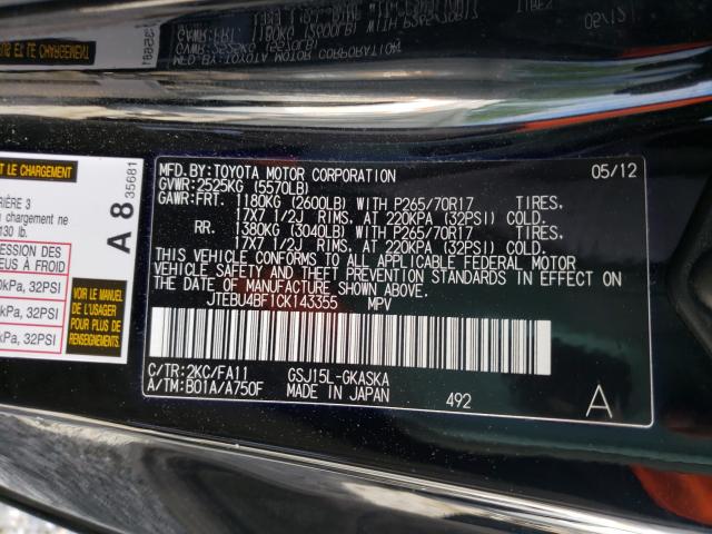 2012 TOYOTA FJ CRUISER JTEBU4BF1CK143355