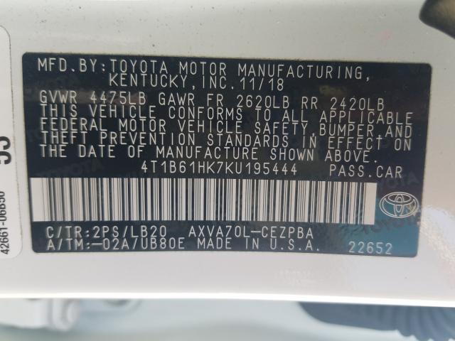 2019 TOYOTA CAMRY XSE 4T1B61HK7KU195444