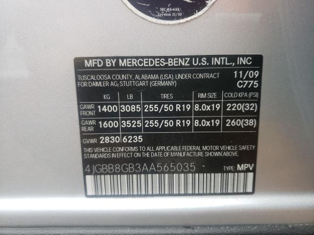 2010 MERCEDES-BENZ ML 350 4MA 4JGBB8GB3AA565035