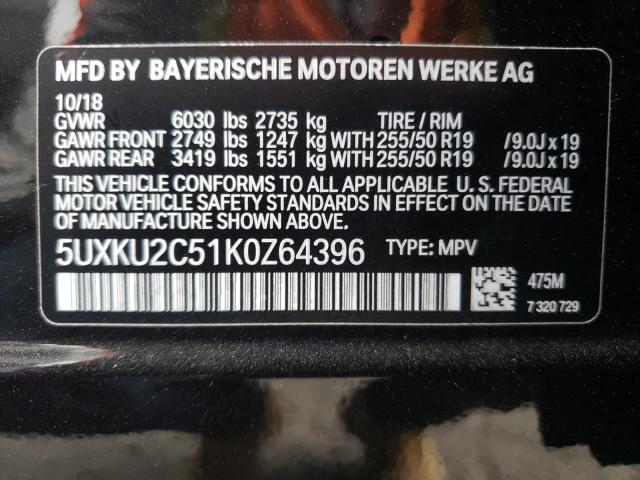 2019 BMW X6 XDRIVE3 5UXKU2C51K0Z64396