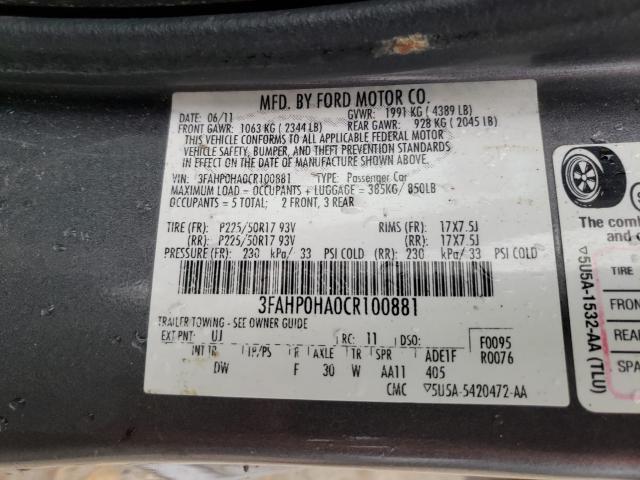 2012 FORD FUSION SE 3FAHP0HA0CR100881