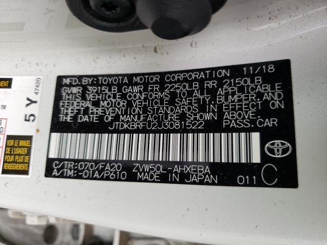 2018 TOYOTA PRIUS JTDKBRFU2J3081522