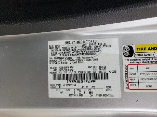 2012 FORD MUSTANG 1ZVBP8AMXC5250399