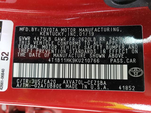 2019 TOYOTA CAMRY L 4T1B11HK9KU210766