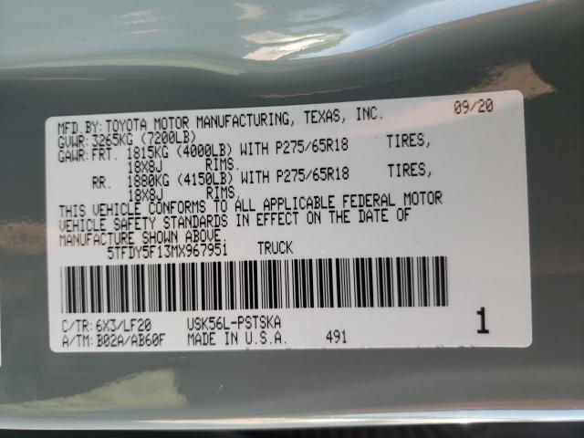 2021 TOYOTA TUNDRA CRE 5TFDY5F13MX967951