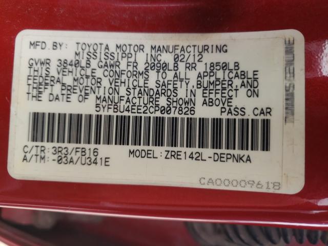 2012 TOYOTA COROLLA BA 5YFBU4EE2CP007826