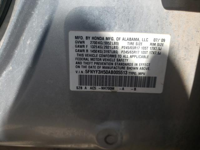 2010 HONDA PILOT EXL 5FNYF3H50AB005513