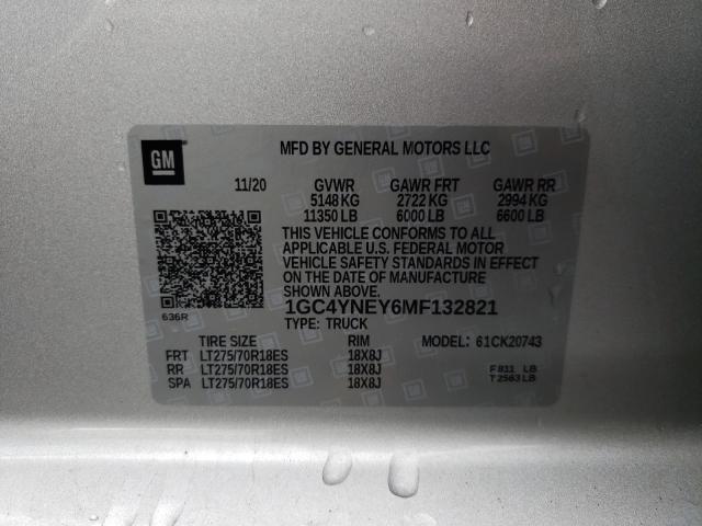 2021 CHEVROLET SILVERADO 1GC4YNEY6MF132821