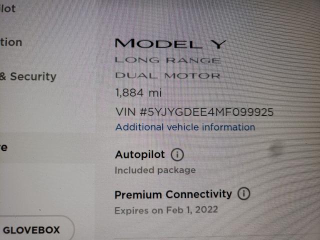 2021 TESLA MODEL Y 5YJYGDEE4MF099925