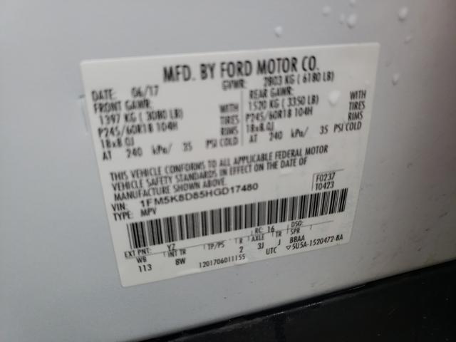 2017 FORD EXPLORER X 1FM5K8D85HGD17480