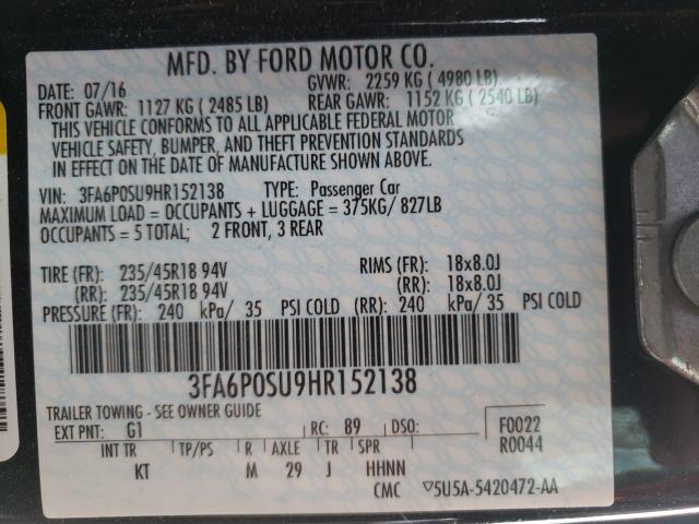 2017 FORD FUSION TIT 3FA6P0SU9HR152138