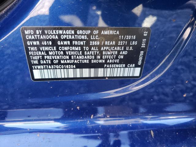 2016 VOLKSWAGEN PASSAT SE 1VWBT7A37GC016204