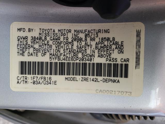 2013 TOYOTA COROLLA BA 5YFBU4EE6DP203401