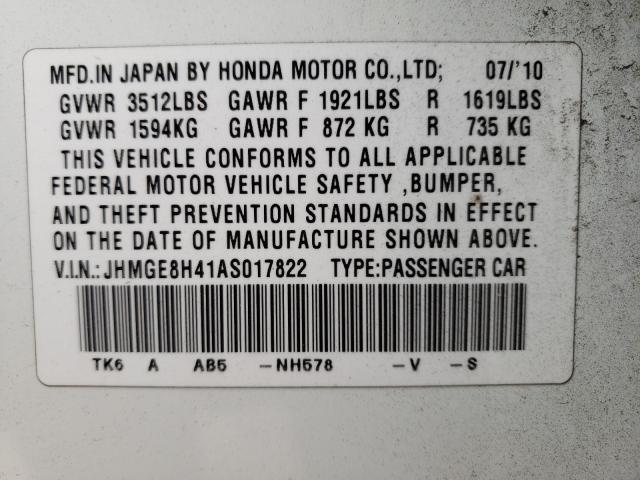 2010 HONDA FIT SPORT JHMGE8H41AS017822