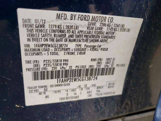 2012 FORD TAURUS SEL 1FAHP2EW5CG138724