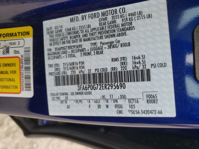 2014 FORD FUSION S 3FA6P0G72ER295690