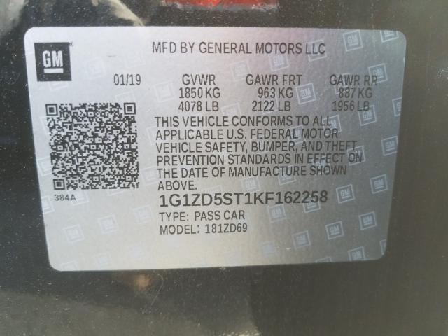 2019 CHEVROLET MALIBU LT 1G1ZD5ST1KF162258