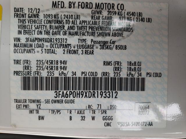 2013 FORD FUSION SE 3FA6P0H9XDR193312