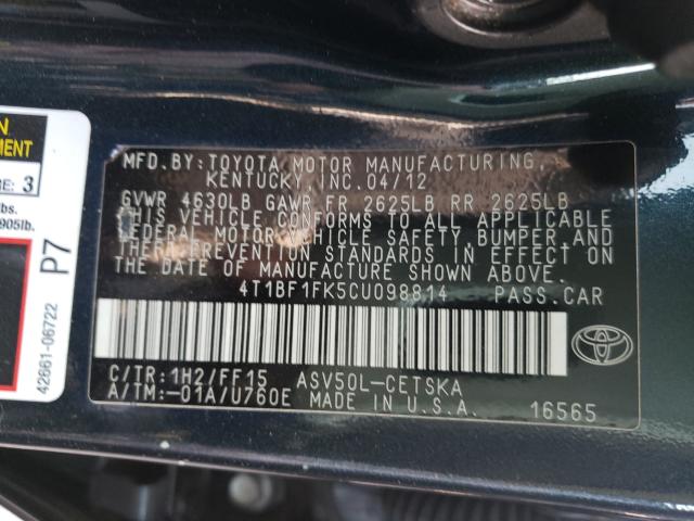 2012 TOYOTA CAMRY BASE 4T1BF1FK5CU098814