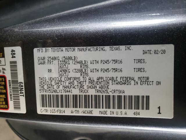 2020 TOYOTA TACOMA 5TFRX5GN0LX178441