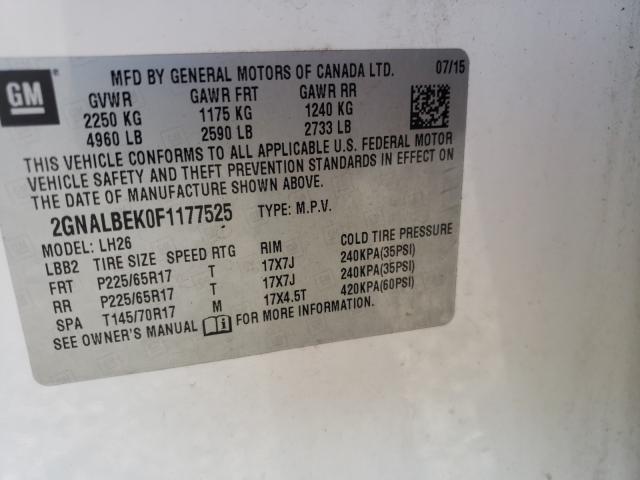 2015 CHEVROLET EQUINOX LT 2GNALBEK0F1177525
