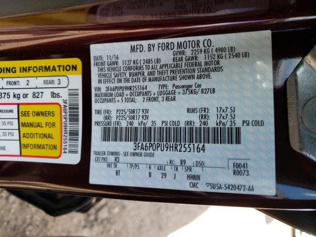 2017 FORD FUSION SE 3FA6P0PU9HR255164
