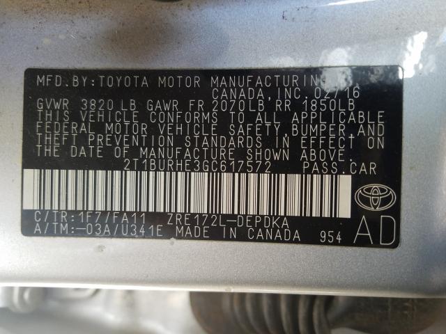 2016 TOYOTA COROLLA L 2T1BURHE3GC617572