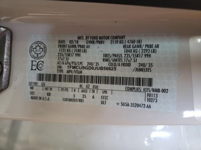2018 FORD ESCAPE SE 1FMCU9GD0JUB56625