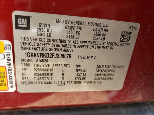 2015 GMC ACADIA SLT 1GKKVRKD2FJ308079