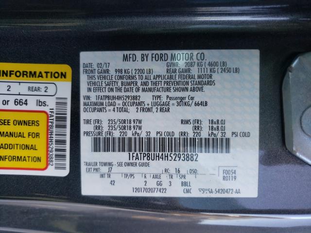 2017 FORD MUSTANG 1FATP8UH4H5293882