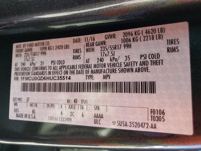 2017 FORD ESCAPE SE 1FMCU0GD6HUC35514
