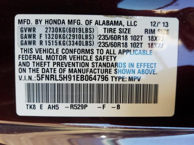 2014 HONDA ODYSSEY TO 5FNRL5H91EB064796
