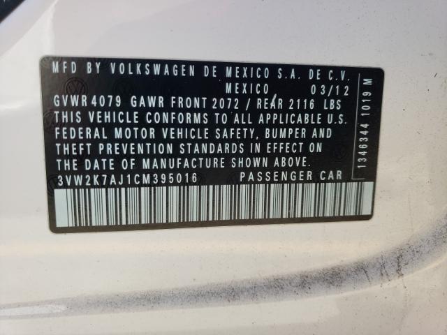 2012 VOLKSWAGEN JETTA BASE 3VW2K7AJ1CM395016