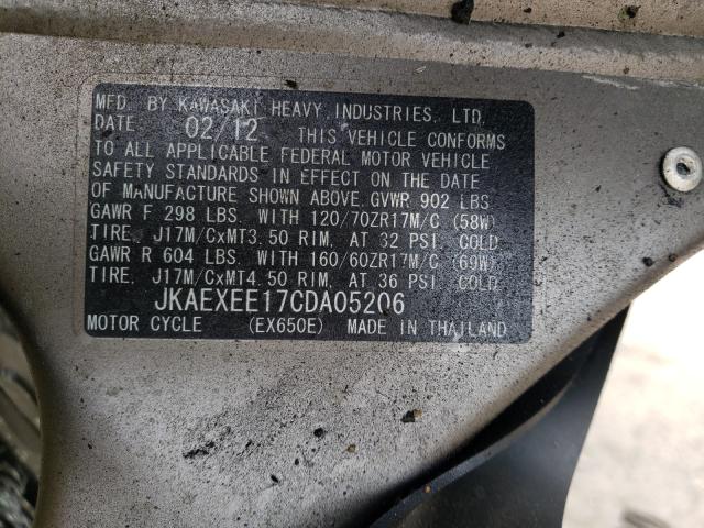 2012 KAWASAKI EX650 EC JKAEXEE17CDA05206