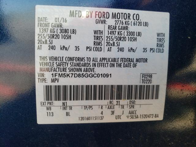 2016 FORD EXPLORER X 1FM5K7D85GGC01091