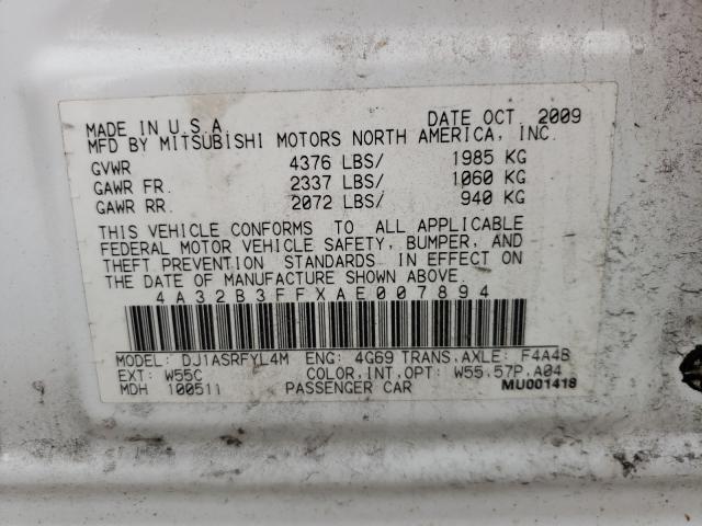 2010 MITSUBISHI GALANT ES 4A32B3FFXAE007894