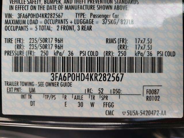 2019 FORD FUSION SE 3FA6P0HD4KR282567