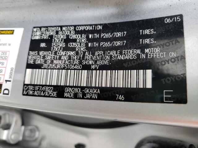 2015 TOYOTA 4RUNNER SR JTEZU5JR7F5106460