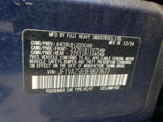 2015 SUBARU WRX STI LI JF1VA2S63F9827677