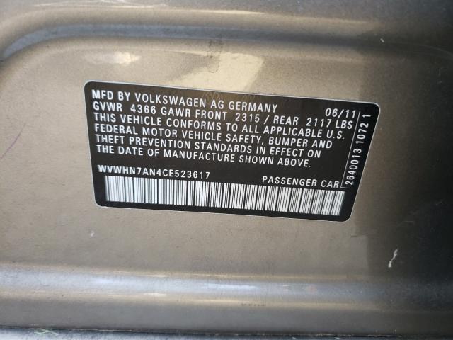 2012 VOLKSWAGEN CC LUXURY WVWHN7AN4CE523617