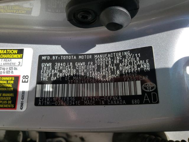2011 TOYOTA COROLLA BA 2T1BU4EE5BC590360