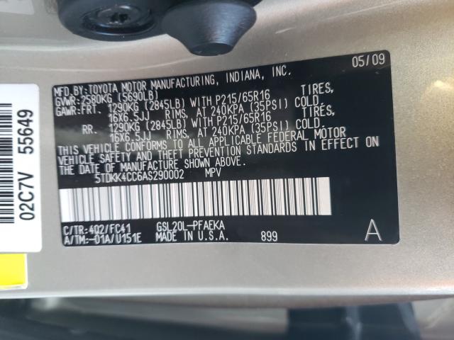 2010 TOYOTA SIENNA CE 5TDKK4CC6AS290002