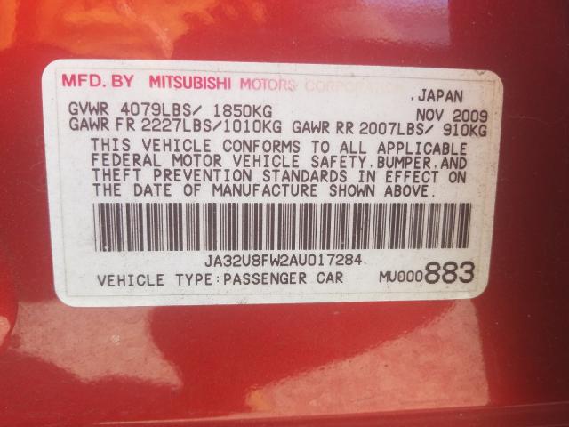 2010 MITSUBISHI LANCER GTS JA32U8FW2AU017284